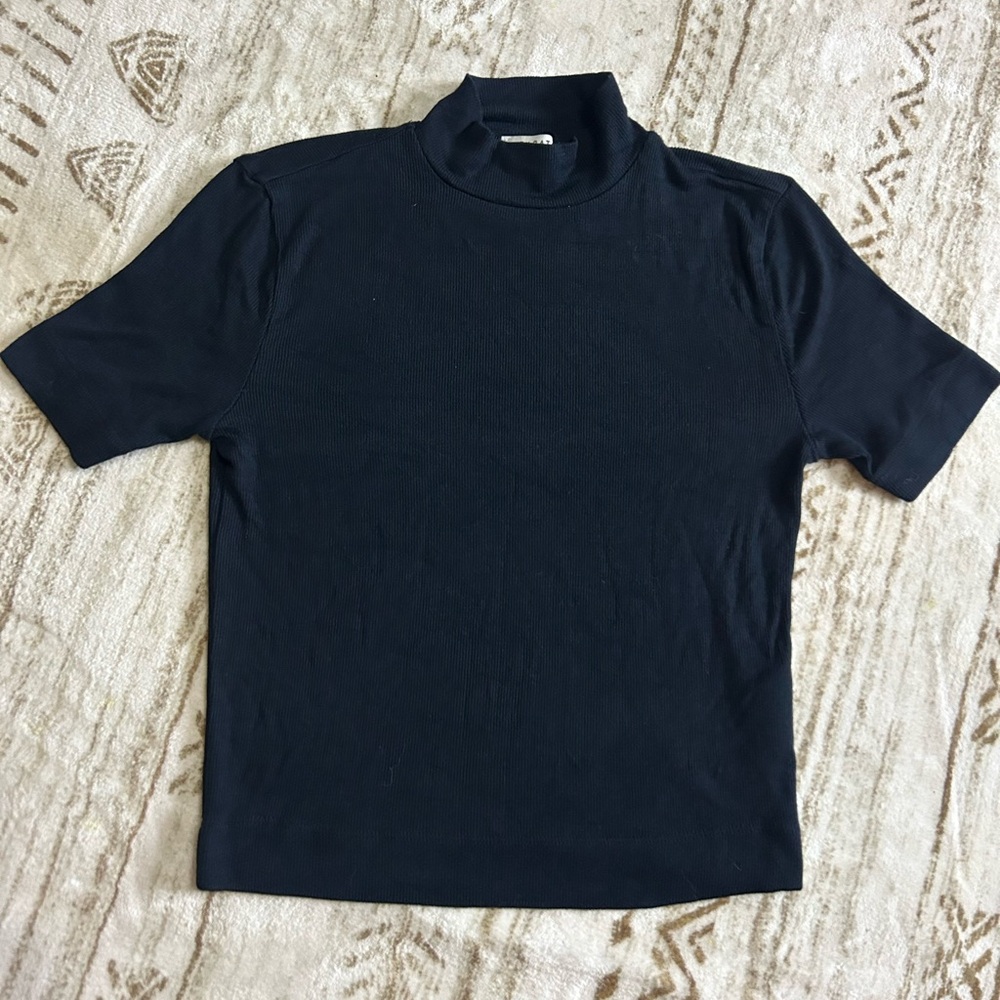 🖤 Babaton Ribbed Mock Neck Short Sleeve Top | Black | Size XS